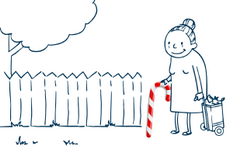 Cartoon of an elderly lady with a candy cane walking stick | Featured Image for Financial Planning Page by Approved Finance.