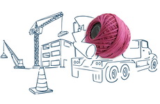 Cartoon of a cement mixer carrying string instead of a mixer.