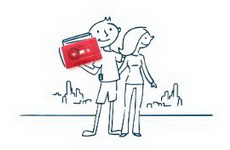 Cartoon of a couple holding a cassette boombox.