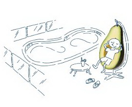 Cartoon of a person in a hammock that is suspended by vegetables.