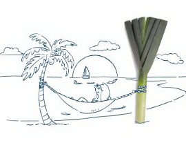 Cartoon of a person in a hammock that is suspended by vegetables.