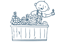 Cartoon of man selling fruit | Featured Image for Financial Planning Page by Approved Finance.